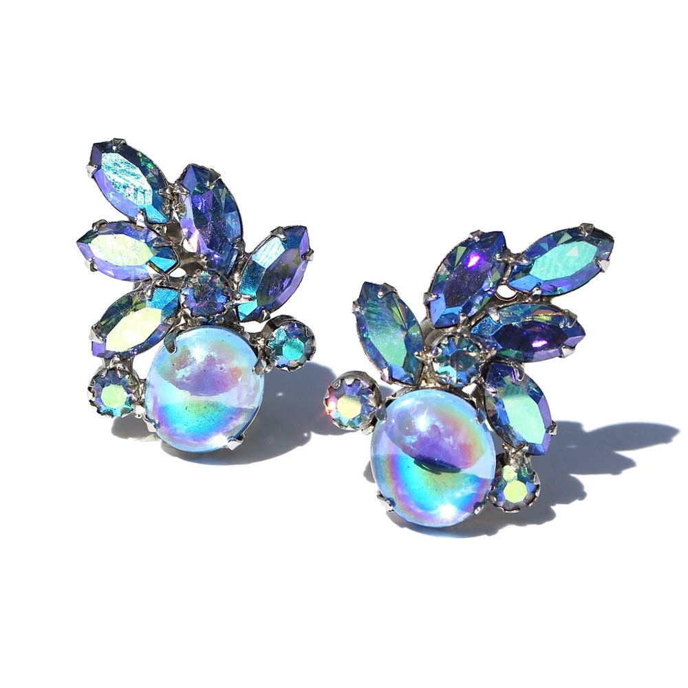 Vintage Continental Aurora Borealis Clip Earrings